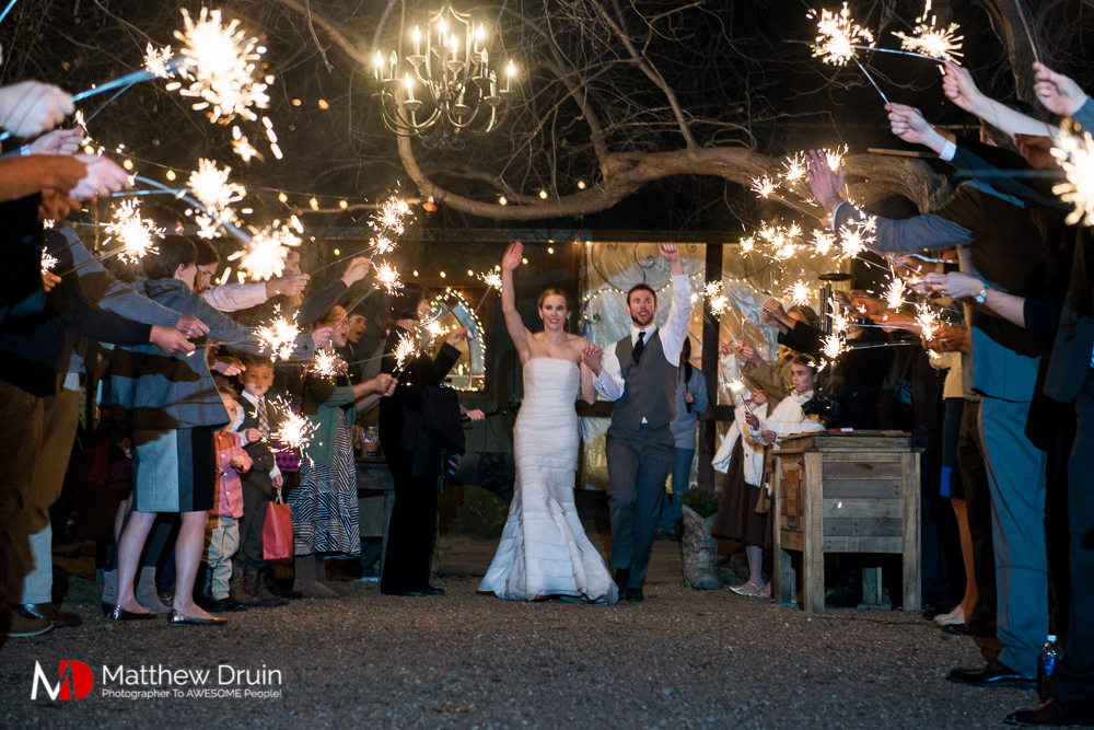 Bride and groom sparkler exit at Atlanta Wedding Venue Proctor Farm wedding venue