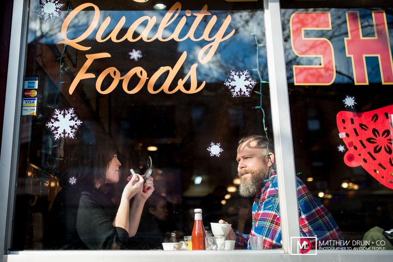 Couple eating at Cobble Hill Coffee Shop in Brooklyn New York